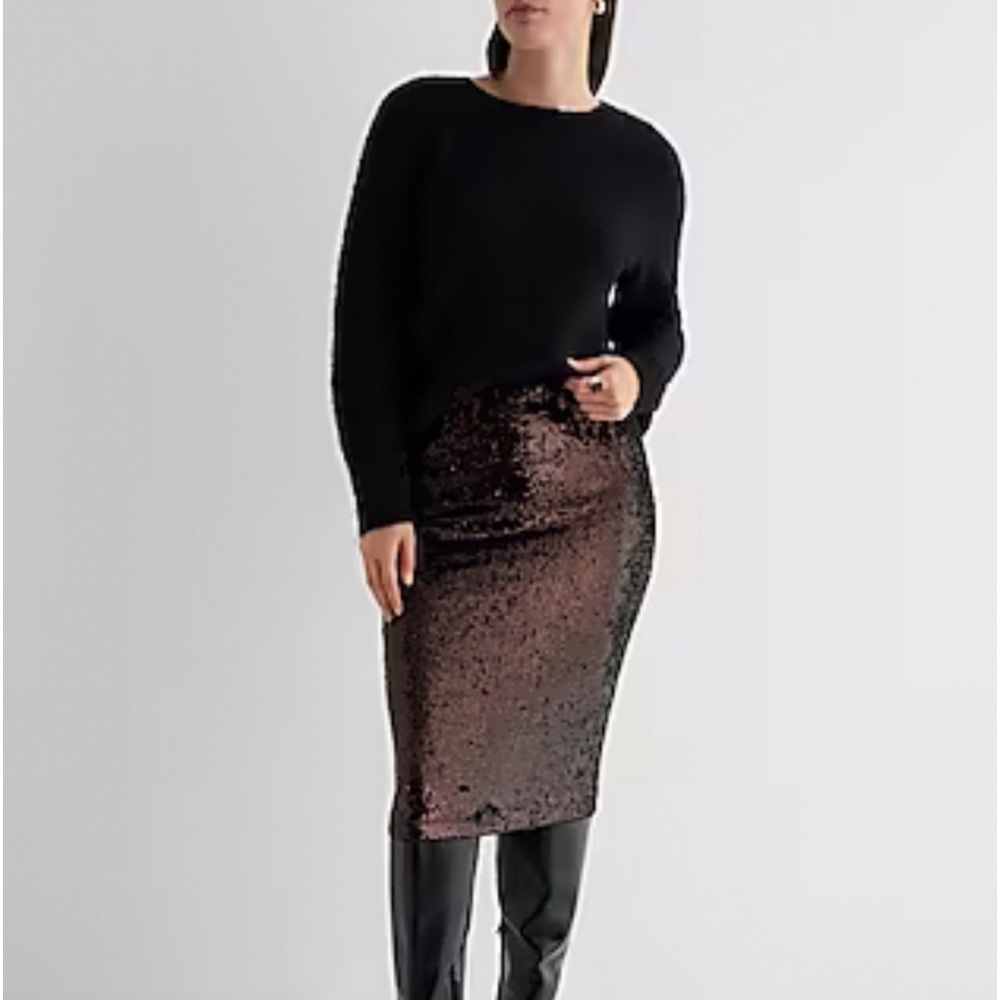Express High Waisted Sequin Midi Pencil Skirt